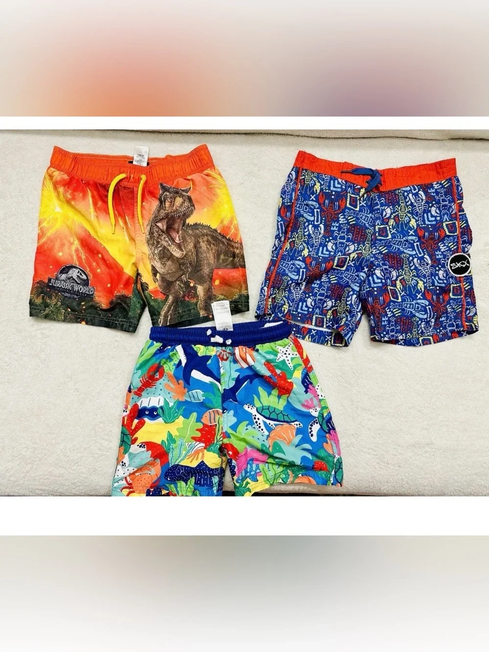 Set Swimming Shorts Boys Size 5/6 Years MiniBoden, Jurassic World Excellent C